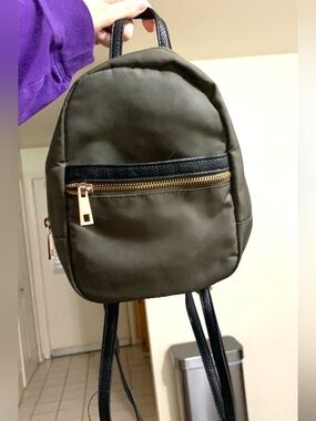a new day Olive Green Mini Backpack with Black Trim and Gold Hardware